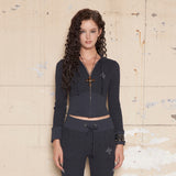 Textured Knit Zip-Up Hoodie [Navy]