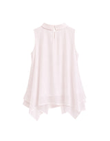 Lune High Neck Unbalance Drape Layered Sleeveless Blouse Pink