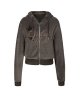 VELOUR LETTERING HOOD ZIP-UP_BR