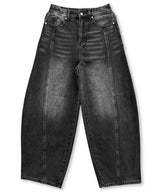 Cross Print Curved Ballon Denim_Black