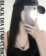 White Black Dia Star-2 Cubic long Necklace