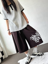 Cursive Letter Tattoo Graphic Balloon Bermuda Shorts 4color