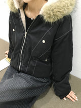 モアステッチボアファーフーディドジャンパー (2c)