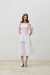 RIA ONE-SHOULDER SHIRRING TOP / PALE LAVENDER