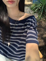 [MADE] Spool Stripe Unbalanced Off-Shoulder T-Shirt