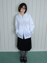 MEOW CAT EAR HOODIE ZIP UP - WHITE
