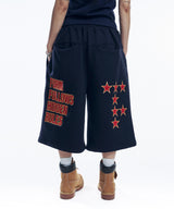 Star Lettering Patch Bermuda Sweat Pants - Navy