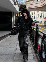 【limited price】Deep Black Semi-Crop Fur Silver Winter Jumper Jacket - Deep Black 