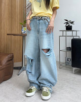 デッケン ダメージ ワイド デニム パンツ