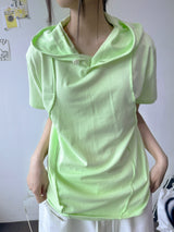 Even Halter Neck Hooded Button Loose Fit T-Shirt 4color