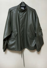 (UNISEX) LEATHER FAUX-LEATHER AUTUMN BOXY ルーズフィットフィールドジャケット – KHAKI