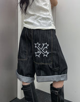 ビッグポケットカーペンターノンフェードクロップデニムパンツ
