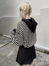 Waffle Stripe Crop Hoodie (2colors)
