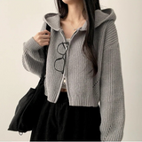 Leppon Thick Two-Way Cropped Knitwear Hooded Zip-Up