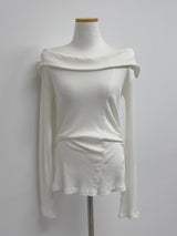 Slit Ribbed Off-Shoulder T-Shirt