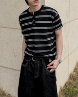 Diron Striped Henley Knit