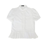 Ruffle Short Sleeve Blouses (flower embroidery)