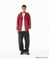 WASHED CUT OFF APPLIQUE HOOD ZIP UP