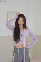 Pearl Burton Shirring V-neck Long Sleeve T-shirt