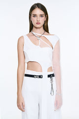 NO.623 [SILVER] SPIKY BUCKLE LEATHER BELT