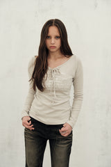 cr ストラップTシャツ (ベージュ)