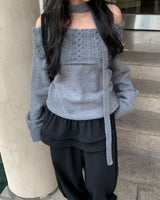 Muffler off knit set