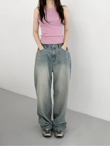 oversized hip wide long denim pants