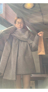 wool gray muffler cape coat