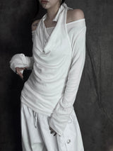 soft drape halter long sleeve T (2color)