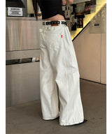 Stitch back strap wide denim pants(2color)