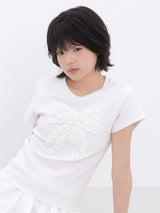 ドットフリルリボンTシャツ (IVORY)