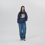 LEATHER APPLIQUE GRAPHIC HOODIE
 - NAVY