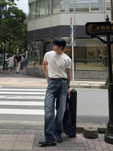 Damage straight denim pants
