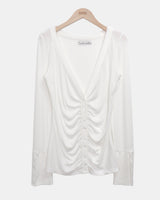 Hir Sleeve Button Shirring V-Neck Cardigan