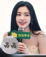 [Aespa Winter, Red Velvet Irene Piercing] Heart Crystal and Ribbon Piercing - Silver