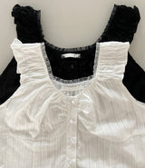 Dabin Lace Shirring Button Sleeveless Blouse 2 Colors