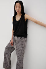 Linen oval neck knit, Black