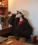 [BELLIDE MADE] Boa fleece + corduroy reversible zip-up hoodie