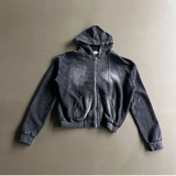 [Unisex] ピグメント カーブド クロップ フード ジップアップ