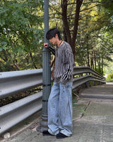 スナップボタンデニムパンツ (ブルー)