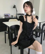 fine cotton square mini puff ops lace tie set