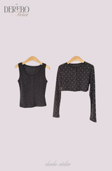 Line Charcoal Cardigan Two-piece Top