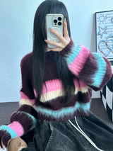 STRIPE CROPPED ANGORA KNIT 🩷🤎🩵🩶2COLOR