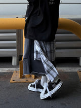 wrap check denim bermuda
