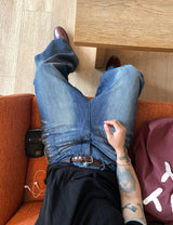 No.1832 damage slub wide denim PT
