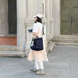 Washed Denim Crossbody Tote Bag
