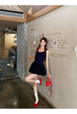 Red Checkered Layered Navy Mini Dress