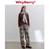 WhyBerry 22AW”レトロな英国風デニムアメリカンチェック柄パンツカジュアルワイドレッグパンツ