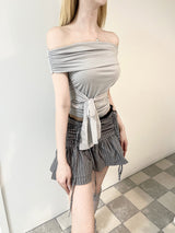 1271. Flap off chiffon ribbon crop top (4color)