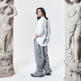 shirring wide banded pants (GRAY)
